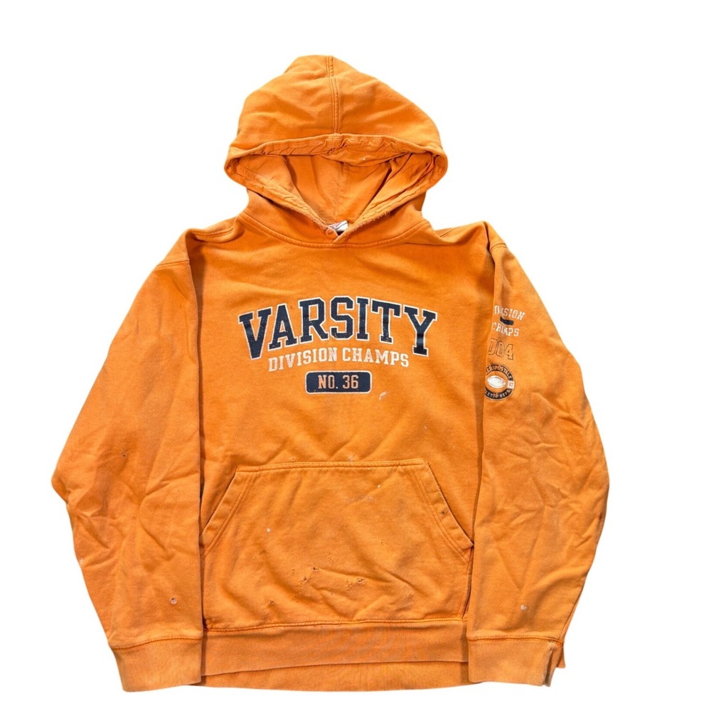 Vintage Y2K Orange Aeropostale Varsity Distressed Hoodie Size XL